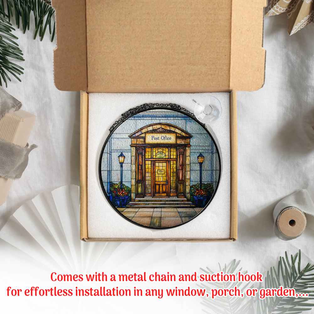 Personalized Post Office stained-glass-inspired suncatcher by Foswick