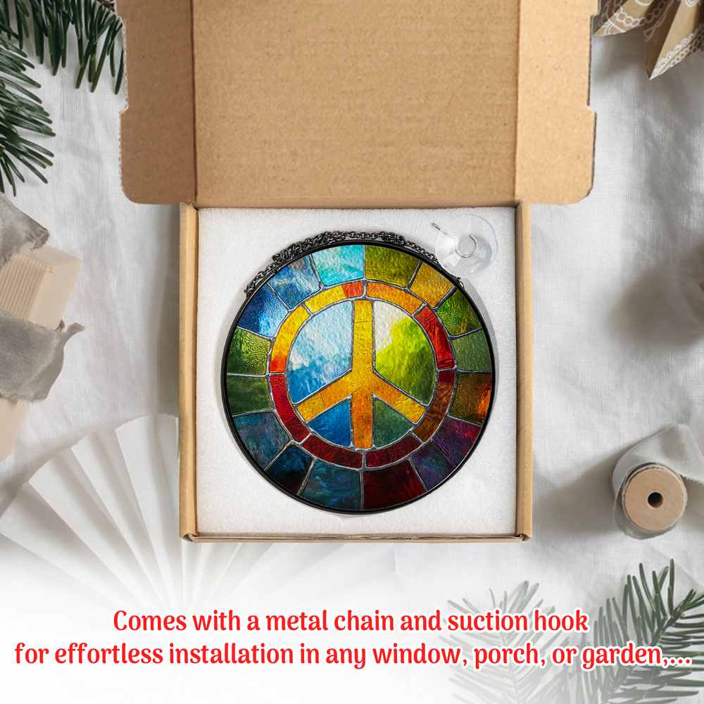 Personalized Peace Symbol stained-glass-inspired suncatcher by Foswick
