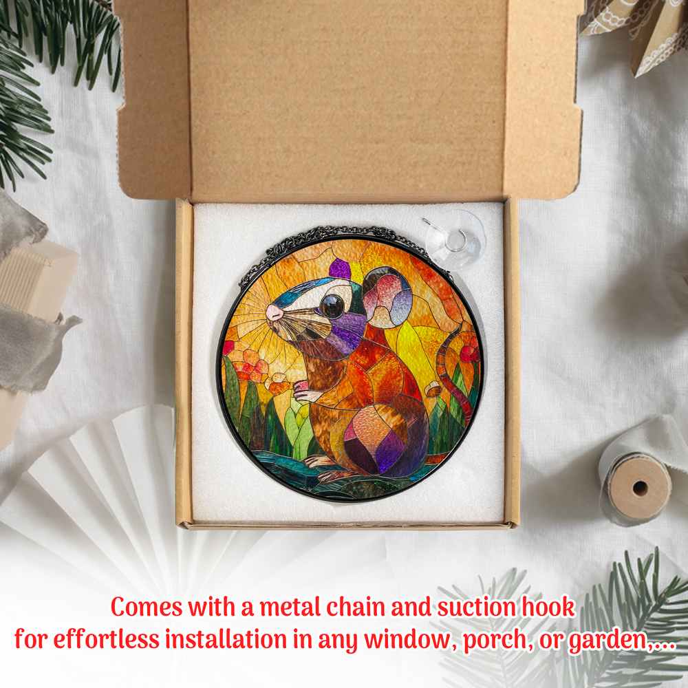 Personalized Rat stained-glass-inspired suncatcher by Foswick