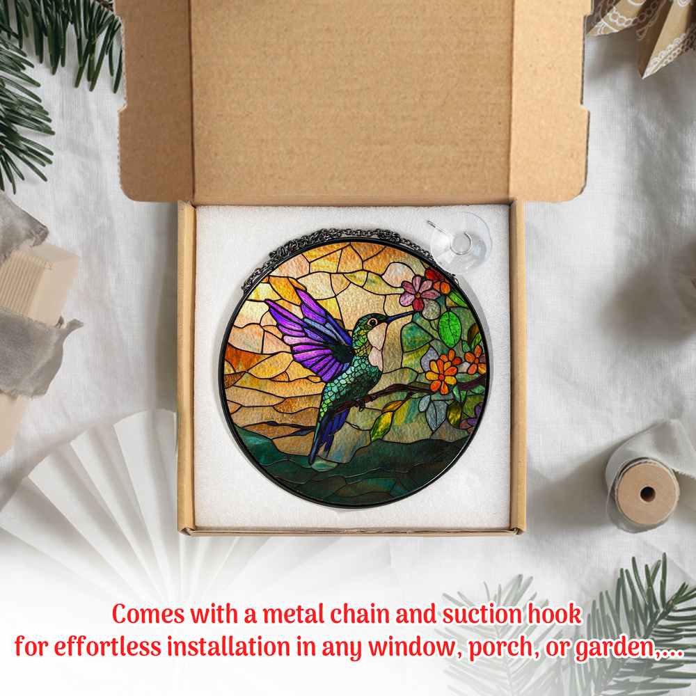 Personalized Hummingbird stained-glass-inspired suncatcher by Foswick
