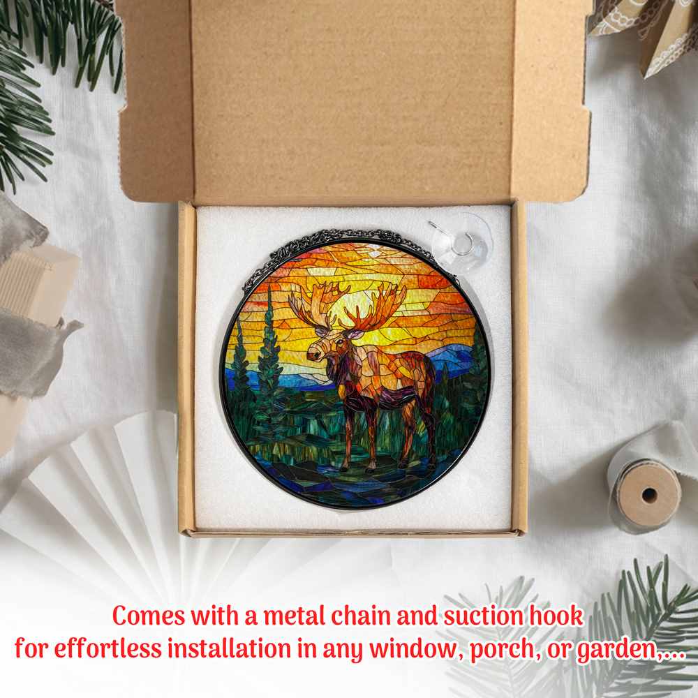 Personalized Moose stained-glass-inspired suncatcher by Foswick