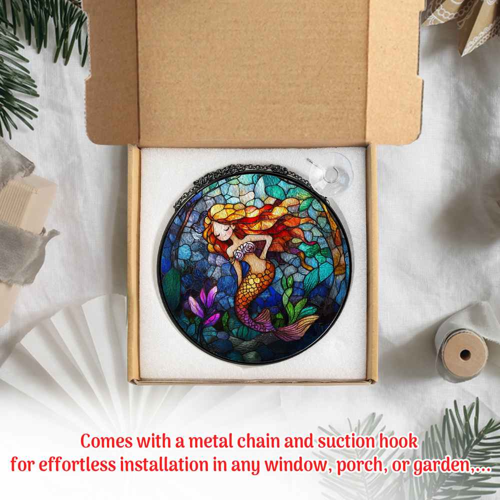 Personalized Mermaid stained-glass-inspired suncatcher by Foswick