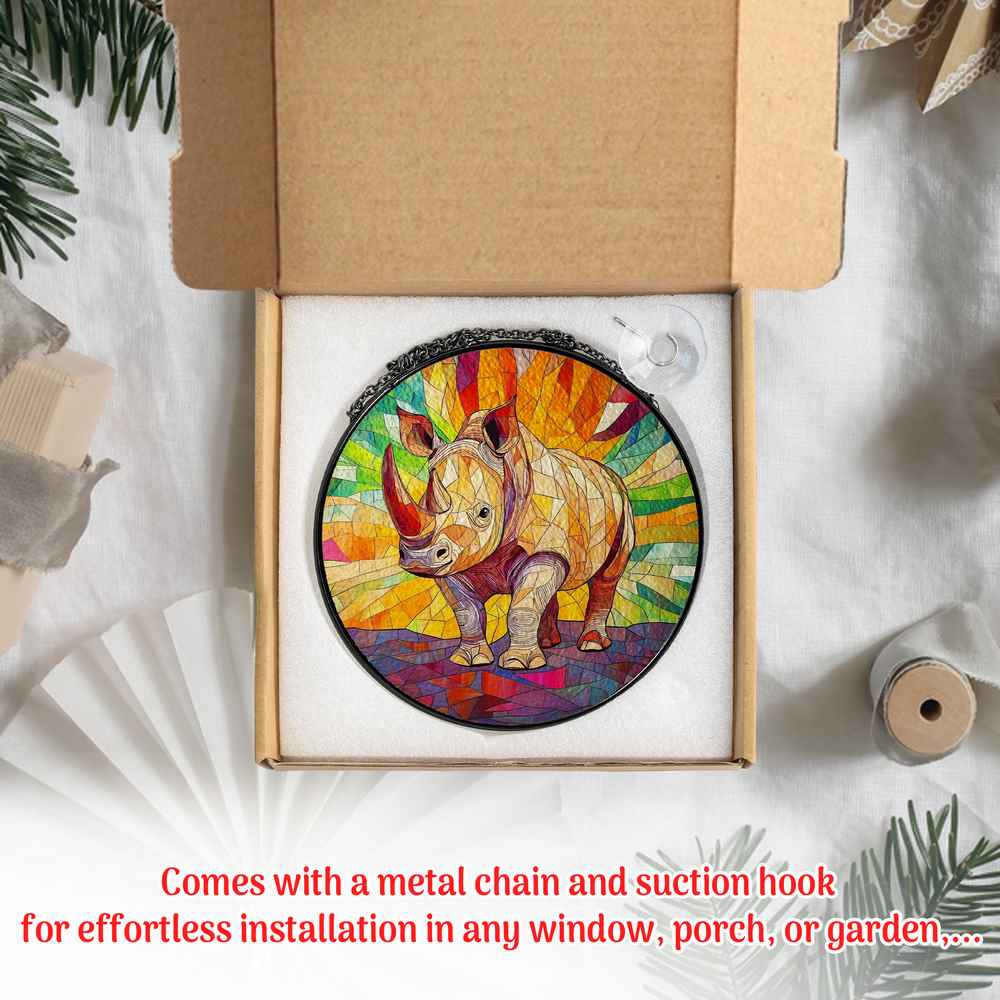 Personalized Rhino stained-glass-inspired suncatcher by Foswick