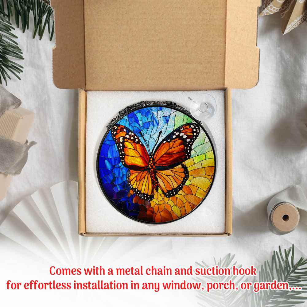Personalized Monarch stained-glass-inspired suncatcher by Foswick