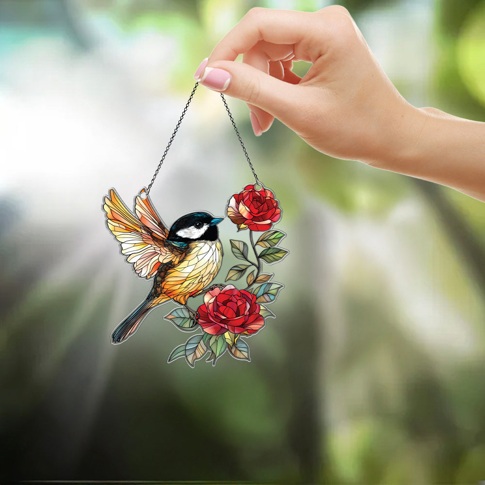 Personalized Chickadee acrylic Christmas ornament by Foswick