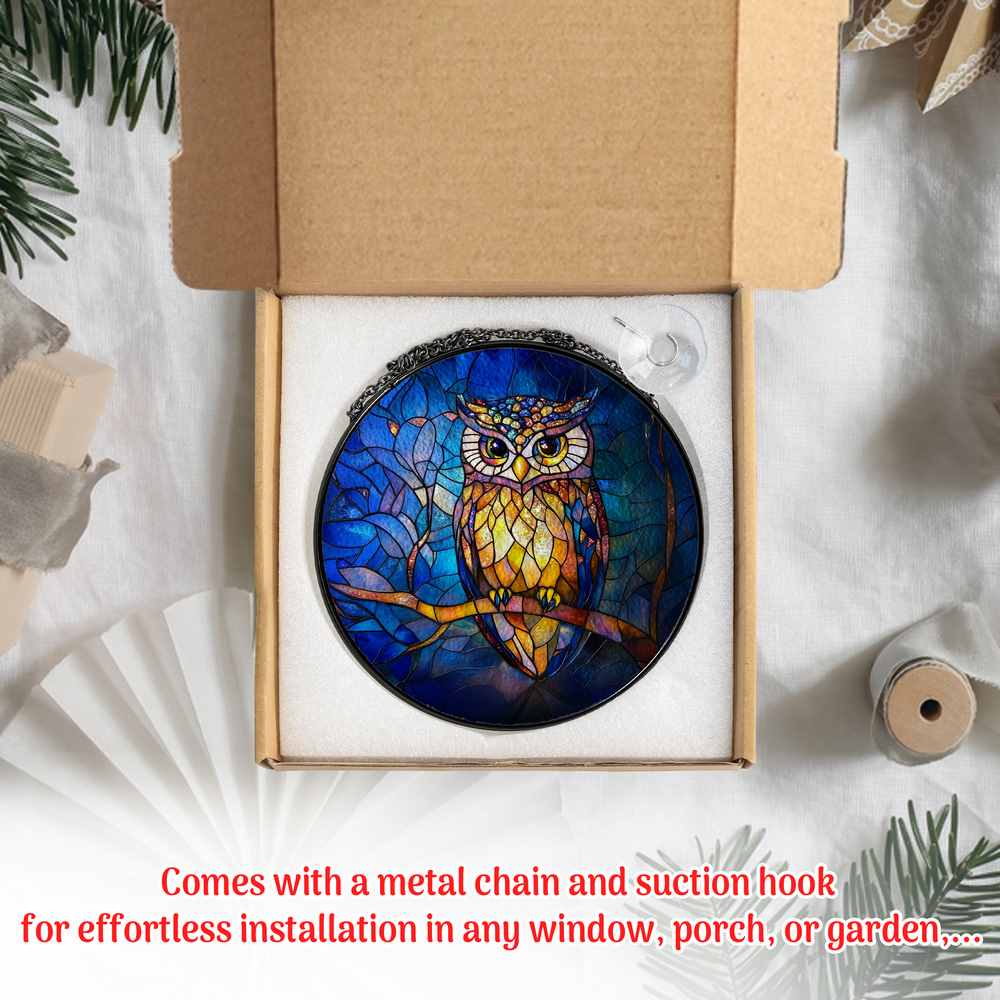 Personalized Owl stained-glass-inspired suncatcher by Foswick