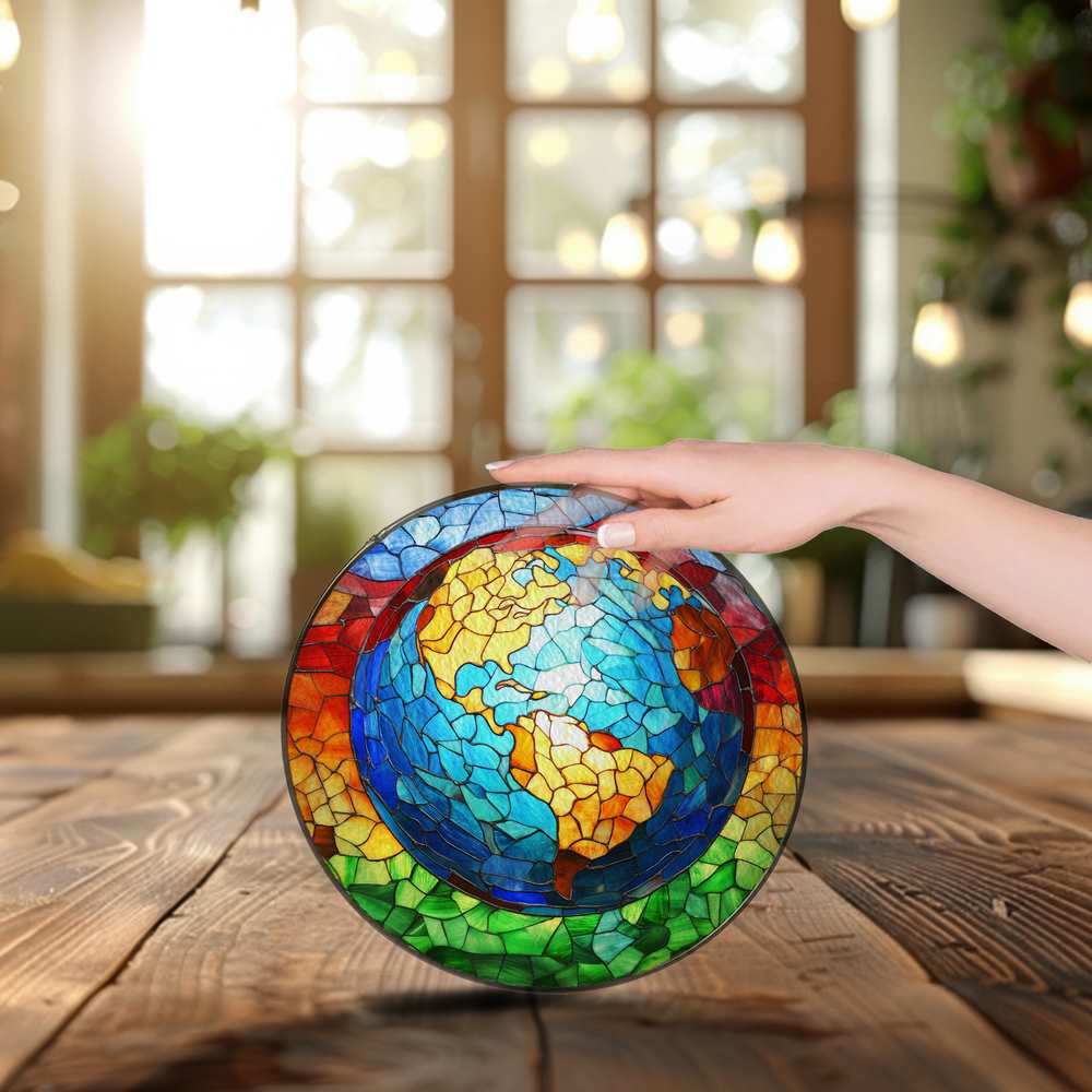 Personalized Earth stained-glass-inspired suncatcher by Foswick