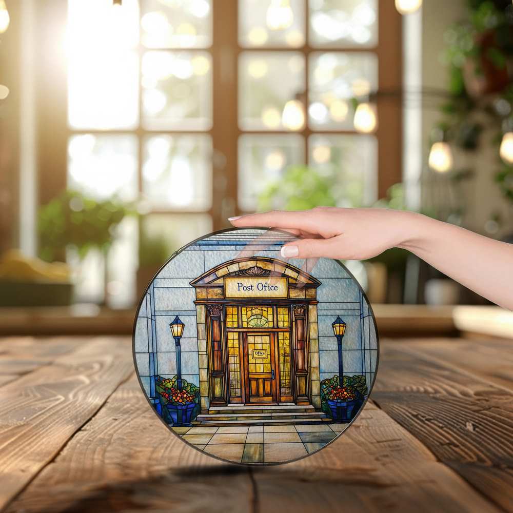 Personalized Post Office stained-glass-inspired suncatcher by Foswick