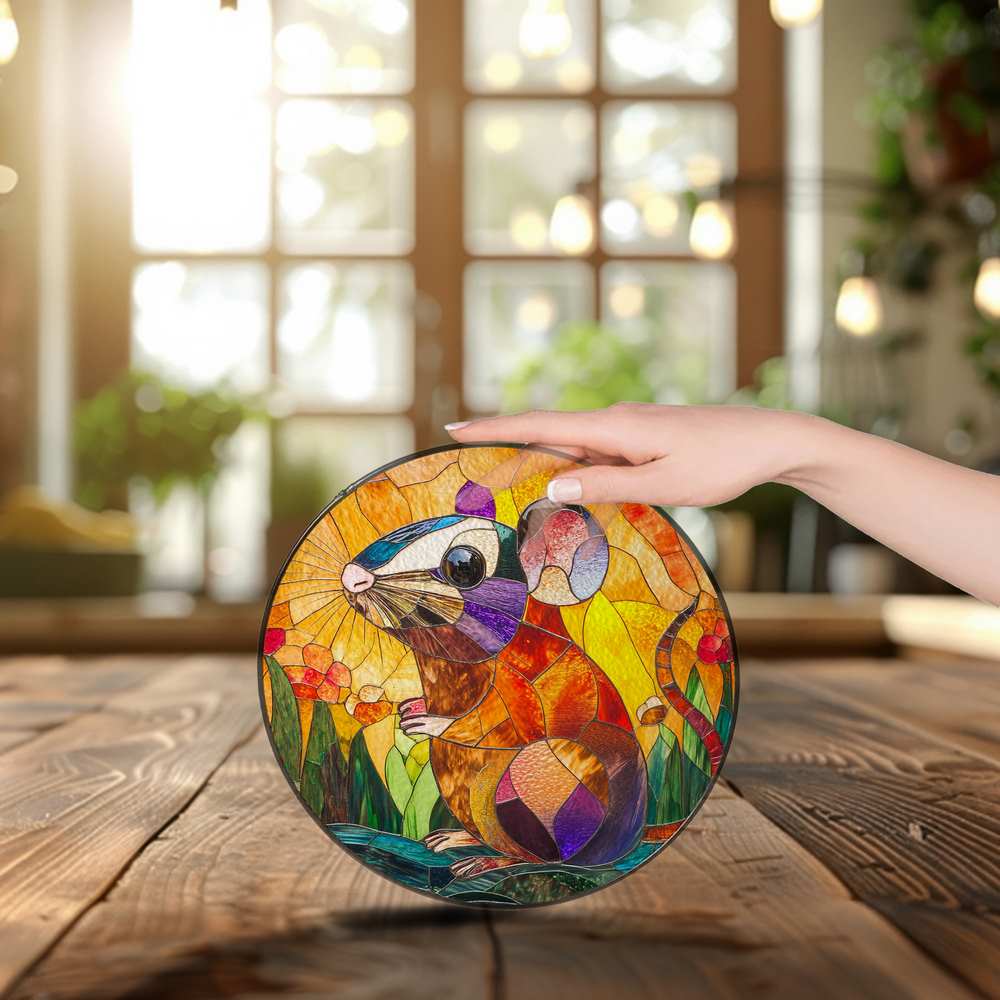 Personalized Rat stained-glass-inspired suncatcher by Foswick