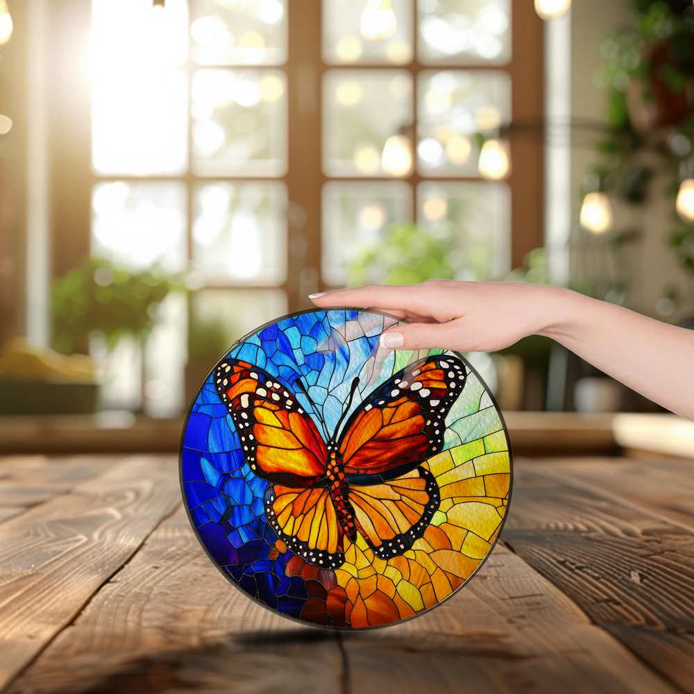 Personalized Monarch stained-glass-inspired suncatcher by Foswick