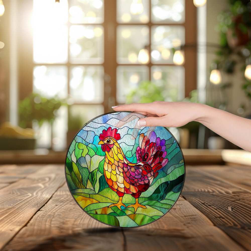 Personalized Chicken stained-glass-inspired suncatcher by Foswick