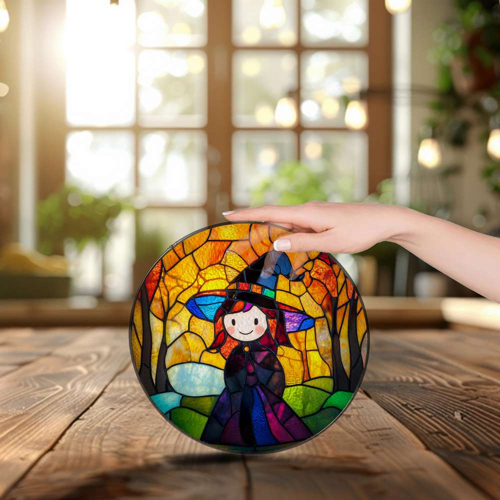 Personalized Witch stained-glass-inspired suncatcher by Foswick