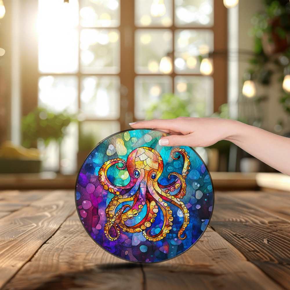Personalized Octopus stained-glass-inspired suncatcher by Foswick