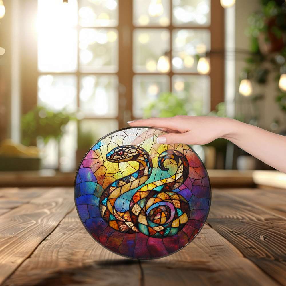 Personalized Snake stained-glass-inspired suncatcher by Foswick