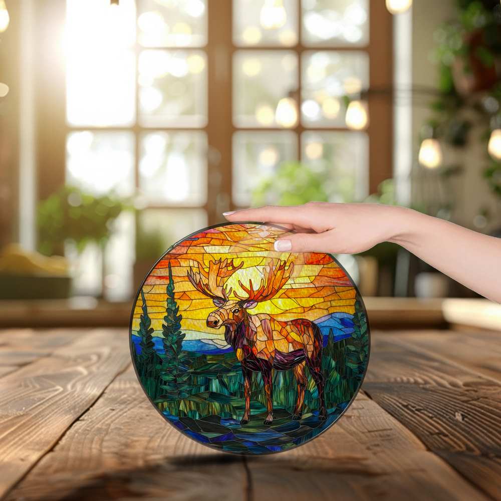 Personalized Moose stained-glass-inspired suncatcher by Foswick