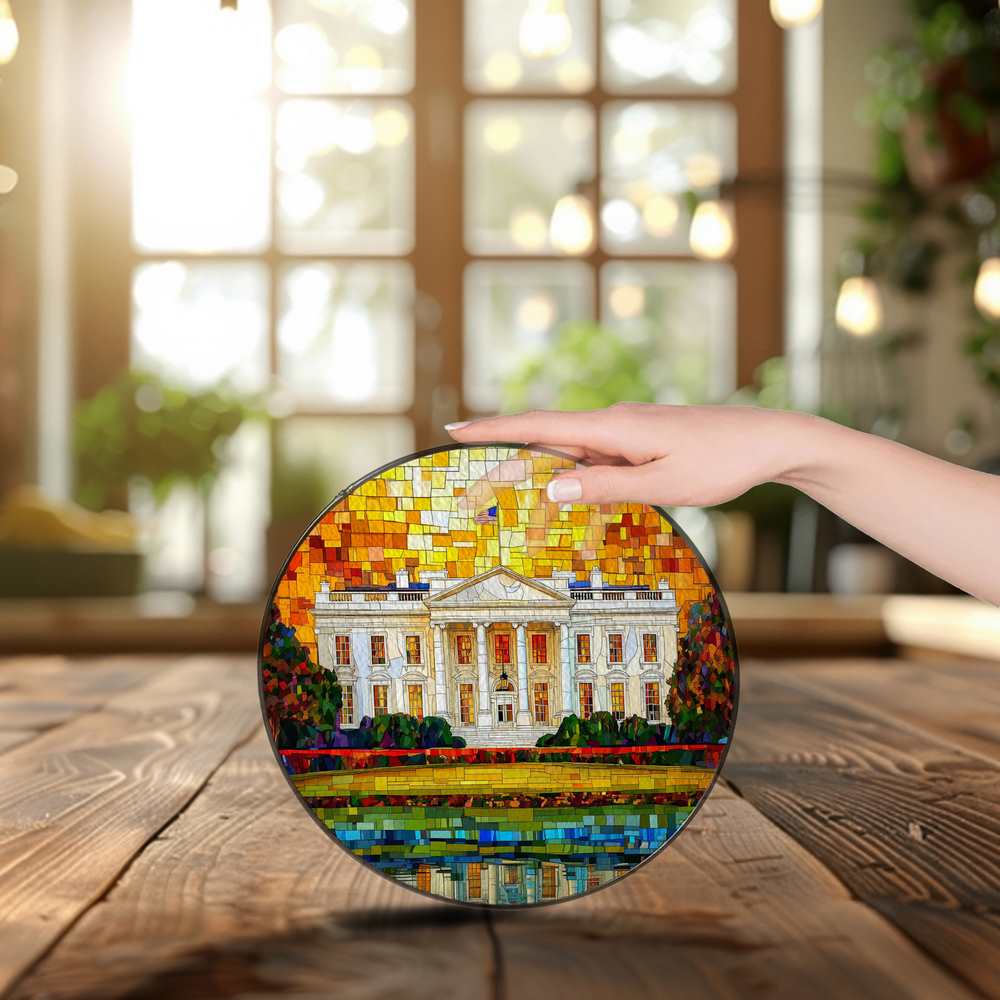 Personalized White House stained-glass-inspired suncatcher by Foswick