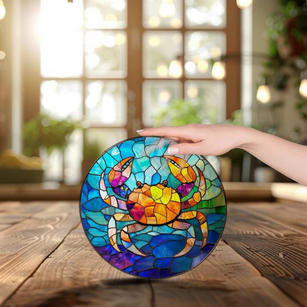 Personalized Crab stained-glass-inspired suncatcher by Foswick