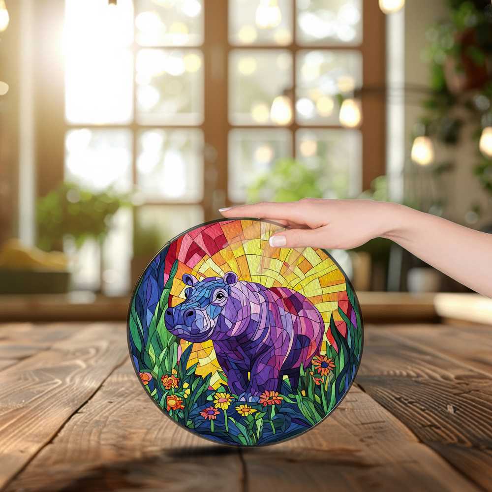 Personalized Hippo stained-glass-inspired suncatcher by Foswick