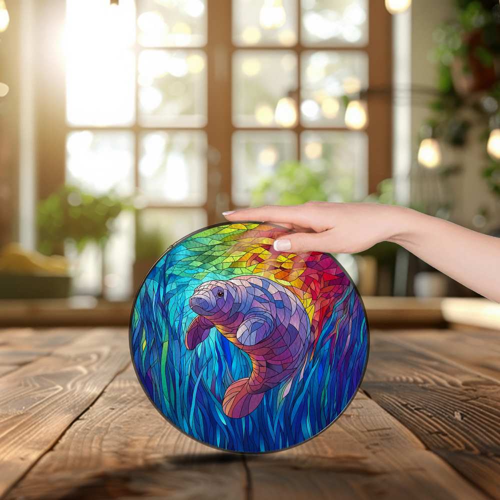 Personalized Manatee stained-glass-inspired suncatcher by Foswick