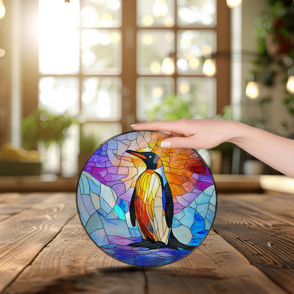 Personalized Penguin stained-glass-inspired suncatcher by Foswick