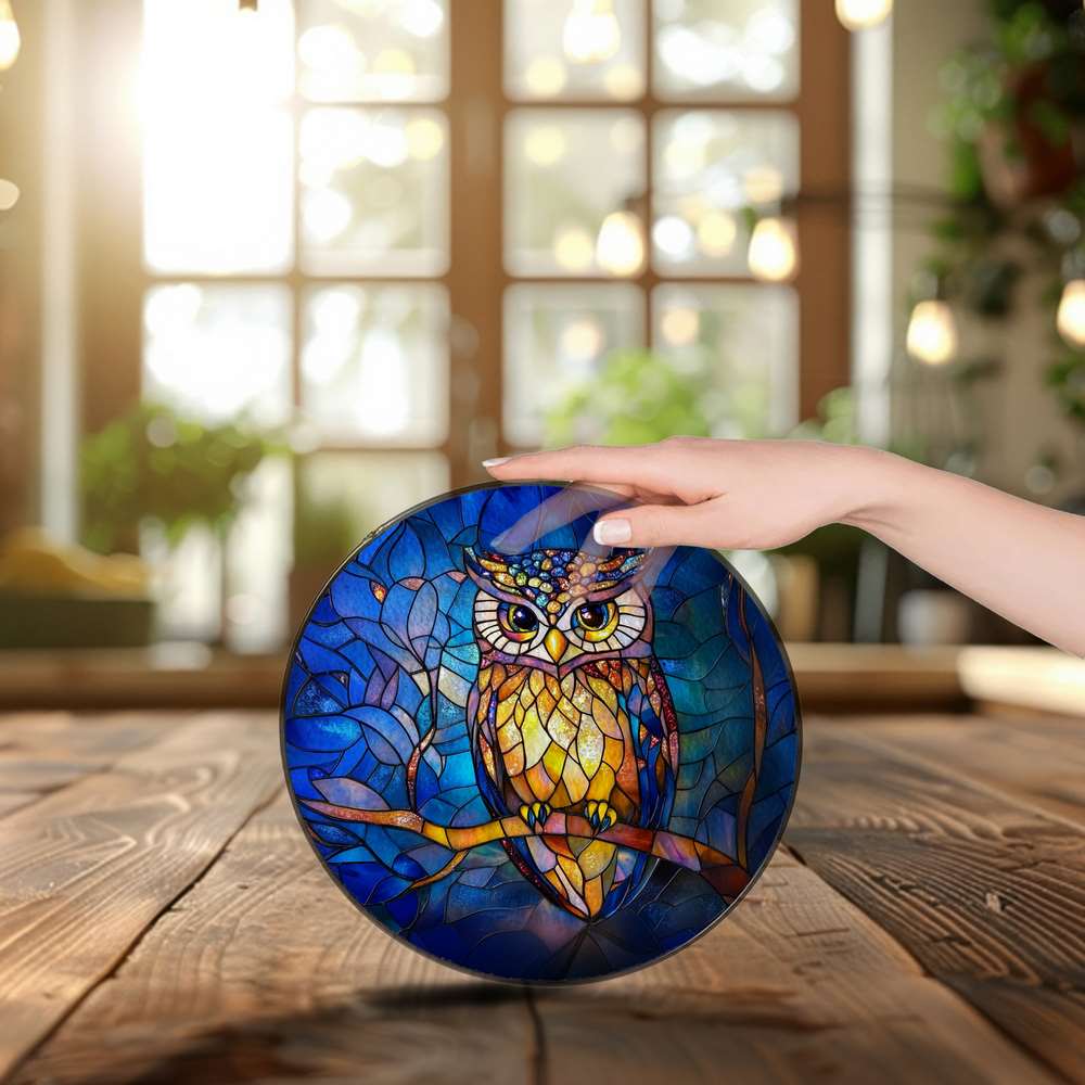 Personalized Owl stained-glass-inspired suncatcher by Foswick