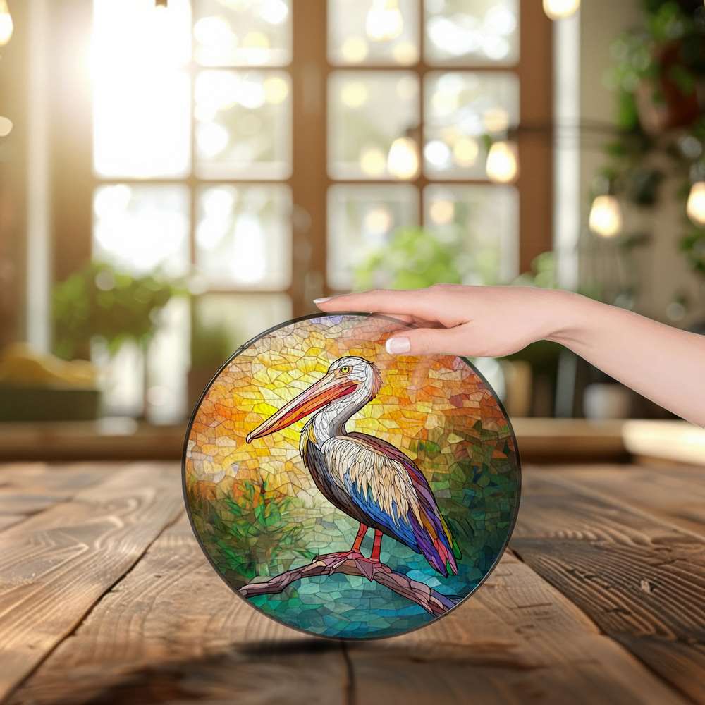 Personalized Pelican stained-glass-inspired suncatcher by Foswick