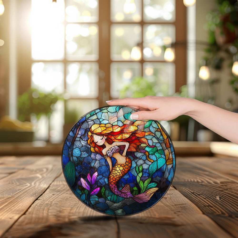 Personalized Mermaid stained-glass-inspired suncatcher by Foswick