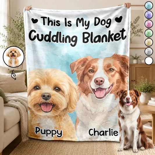 Personalized This Is My Dog Cuddling Blanket with two watercolor dog portraits